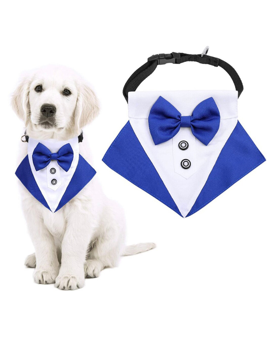 PAWCHIE Blue & White Solid Formal Dog Tuxedo Bandana Bowtie