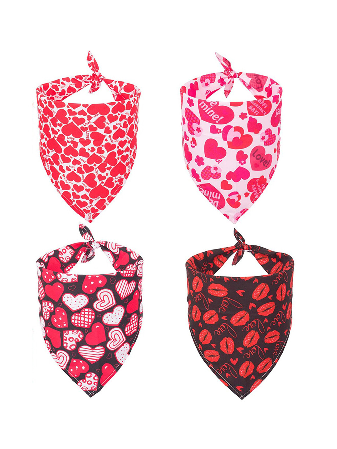PAWCHIE Pack Of 4 Black & Red Printed Dog & Cat Bandana