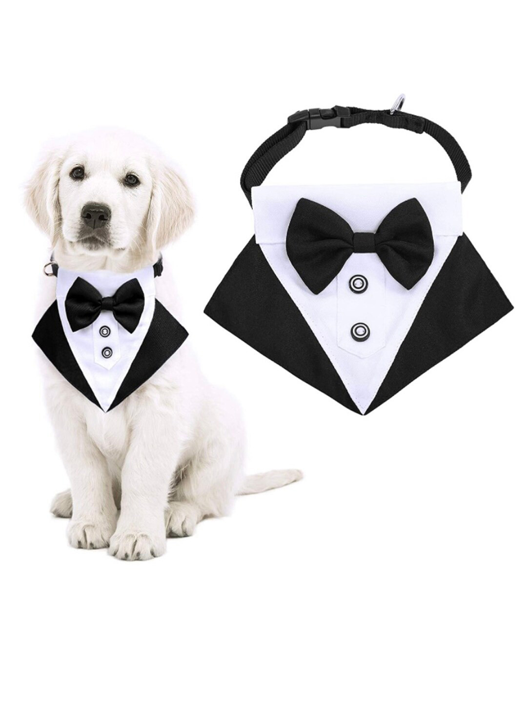 PAWCHIE Black & White Colour Blocked Bowtie Collar Pet Bandanas Scarf