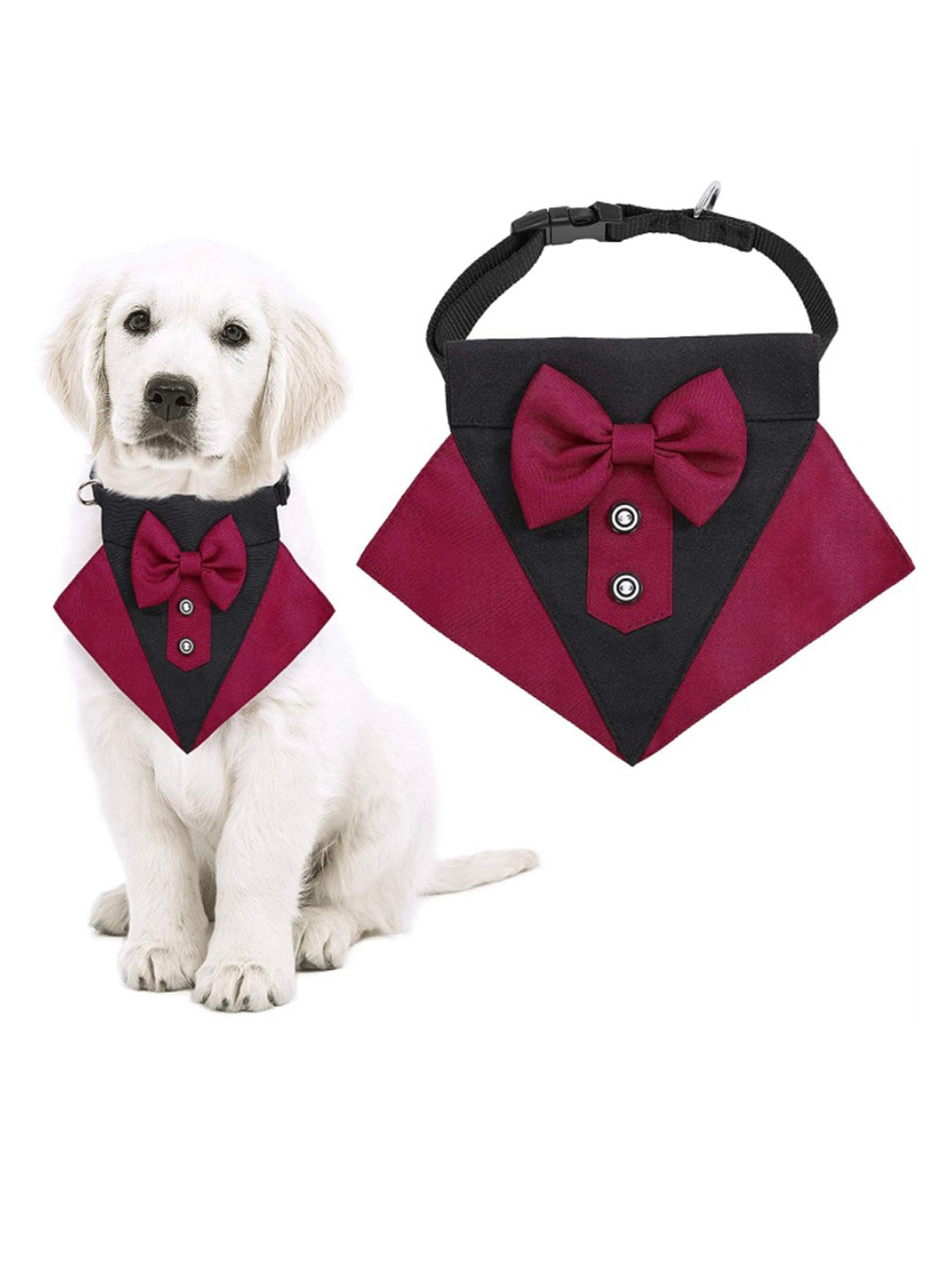 PAWCHIE Red & Black Solid Bow Shaped Pet Bandanas