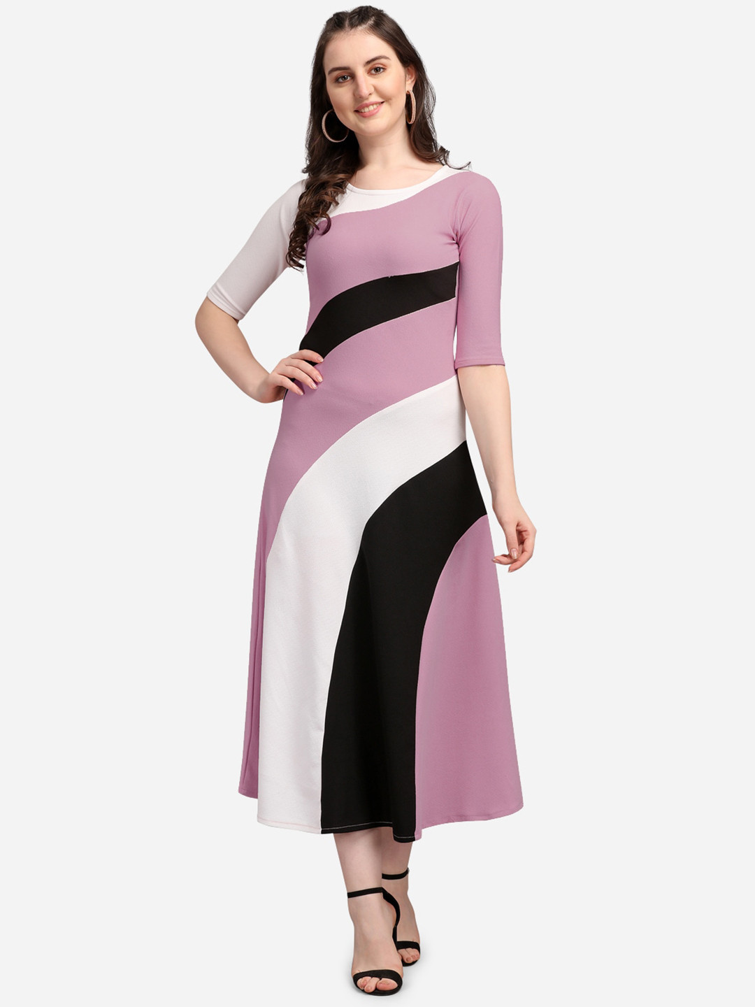 PURVAJA Women Lavender & Black A-Line Maxi Dress