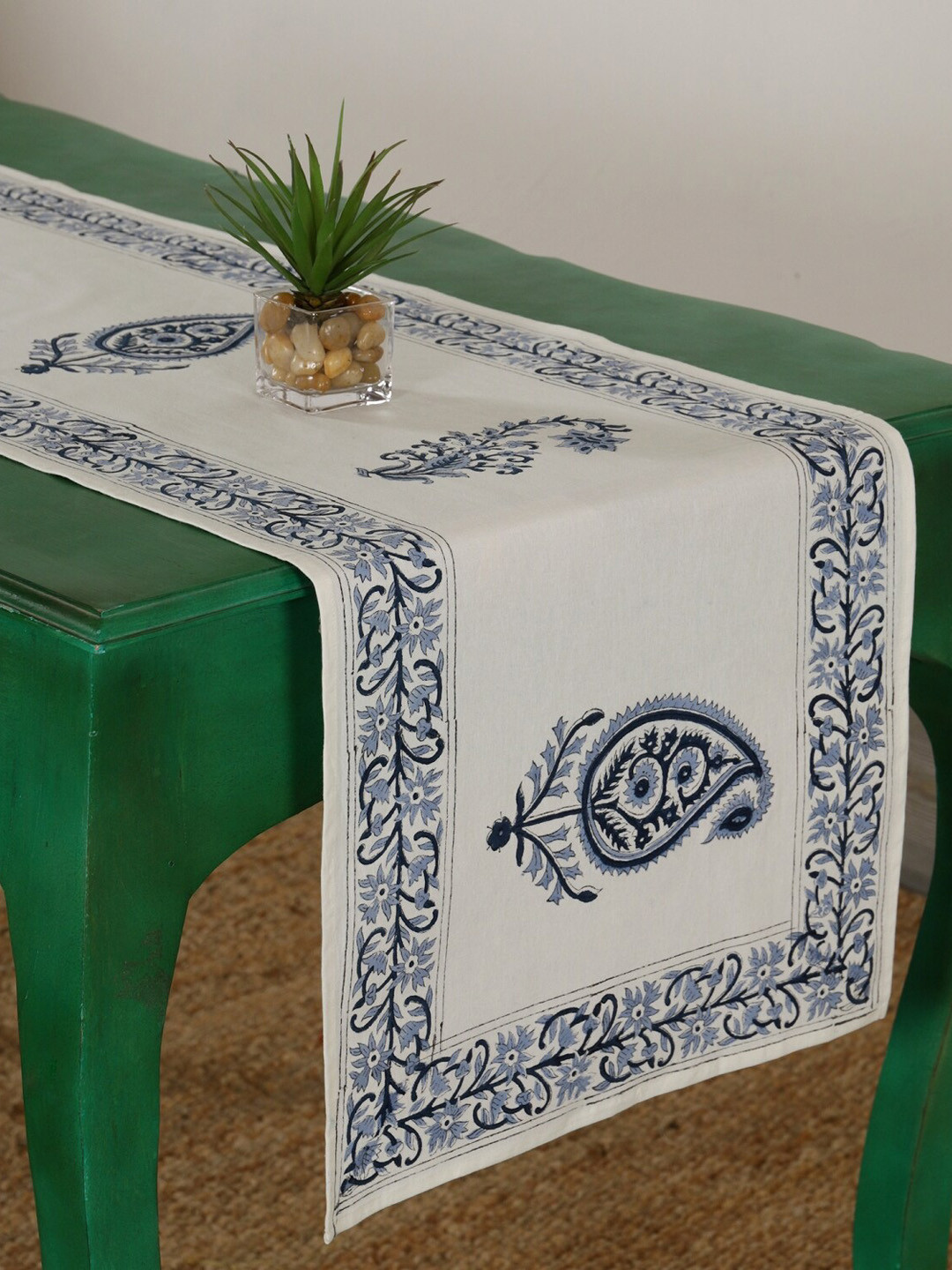 HANDICRAFT PALACE Blue & White Floral Block Printed Table Runners