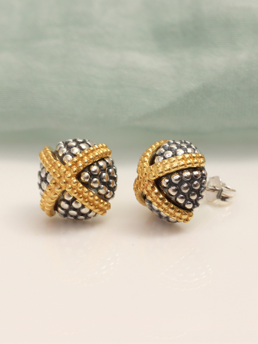 LeCalla Women Gold-Toned Caviar Beaded Love Knot Stud Earring