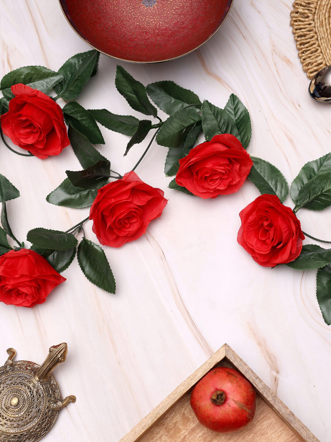 DULI Red & Green Rose Artificial Flower Creeper