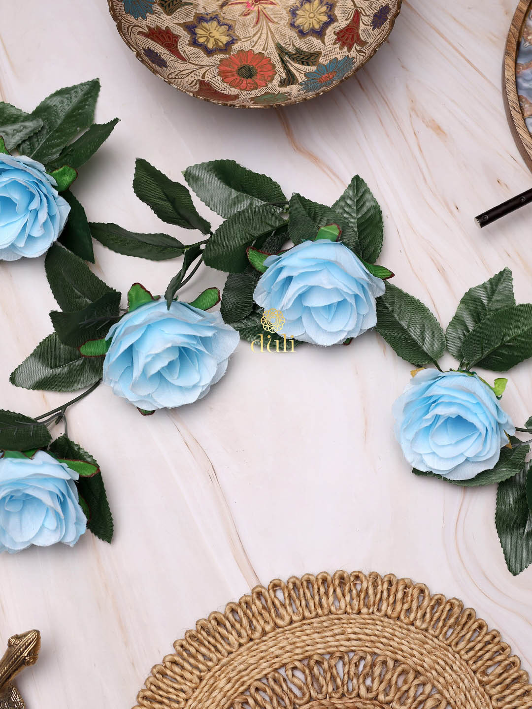 DULI Blue & Green Rose Artificial Flower Creeper