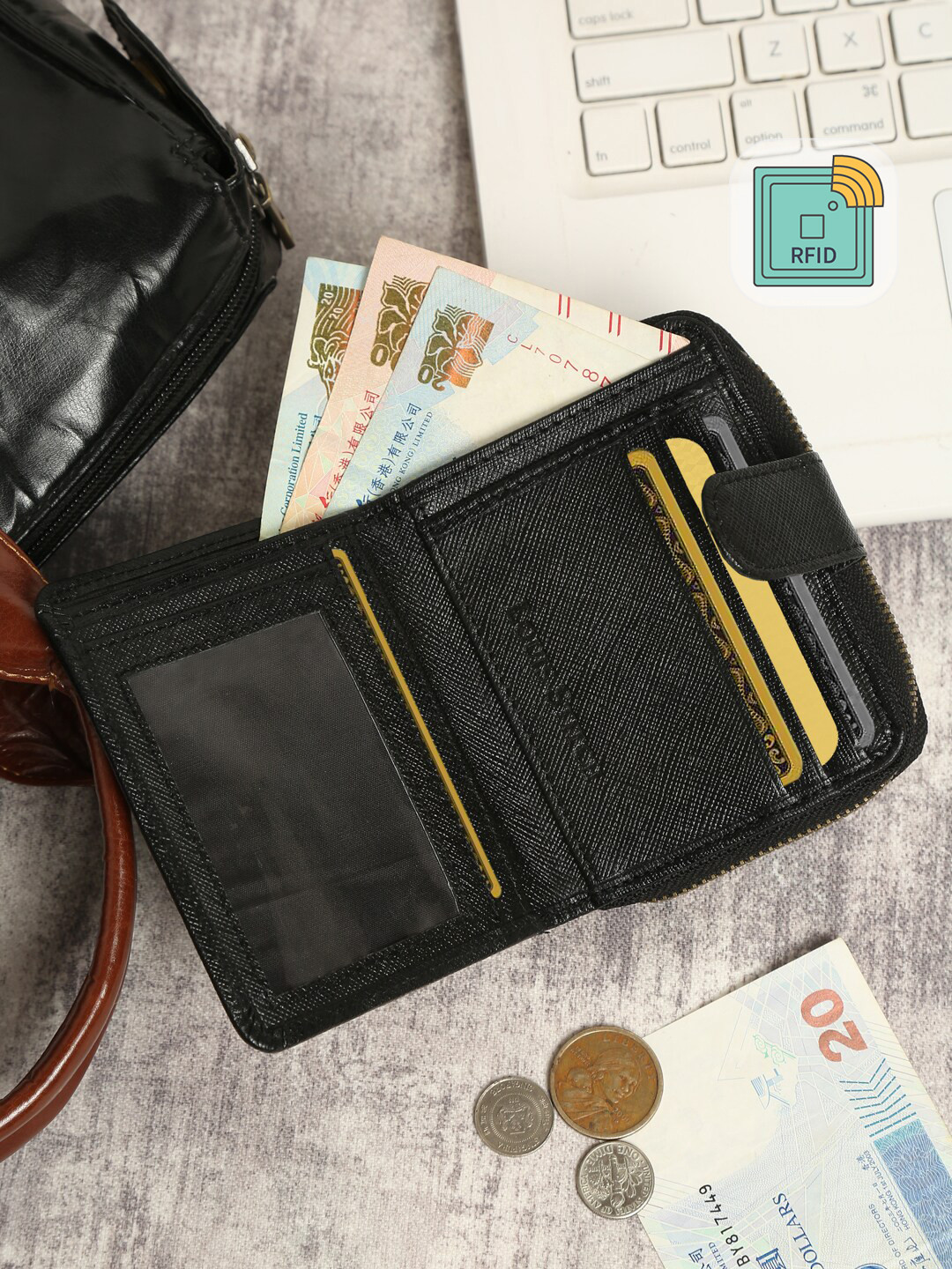 LOUIS STITCH Saffiano Leather Black Two Fold Wallet | RFID Blocking Bifold Wallet