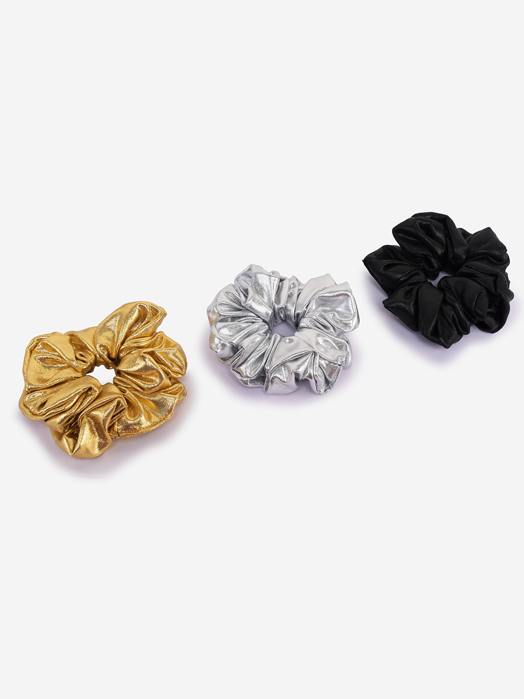 BuckleUp Women Black & Silver-Toned Set of 3 Scrunchies