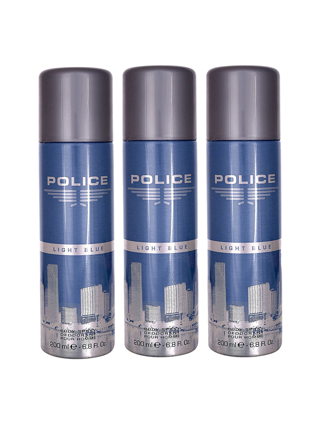 Police Men Set of 3 Light Blue Deodorant Body Spray - 200 ml Each
