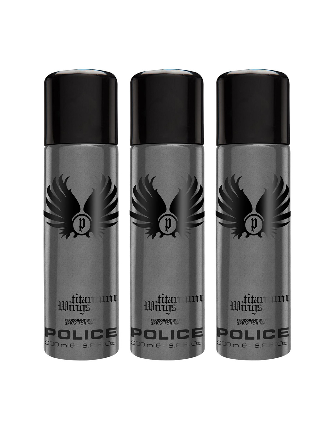 Police Men Set of 3 Titanium Wings Deodorant Body Spray - 200 ml Each