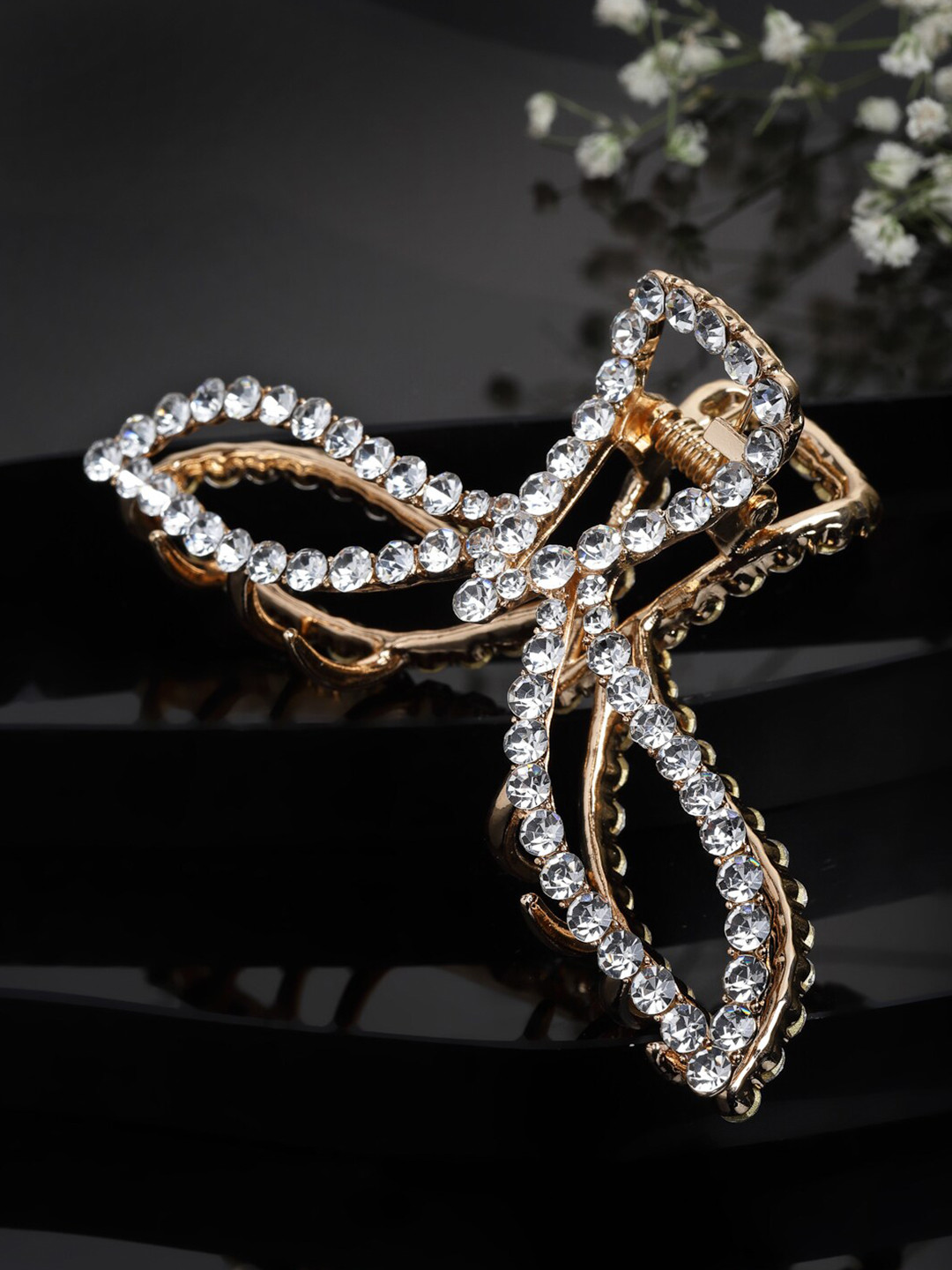 PANASH Women Gold-Toned & White Stone-Studded Embellished Claw Clip