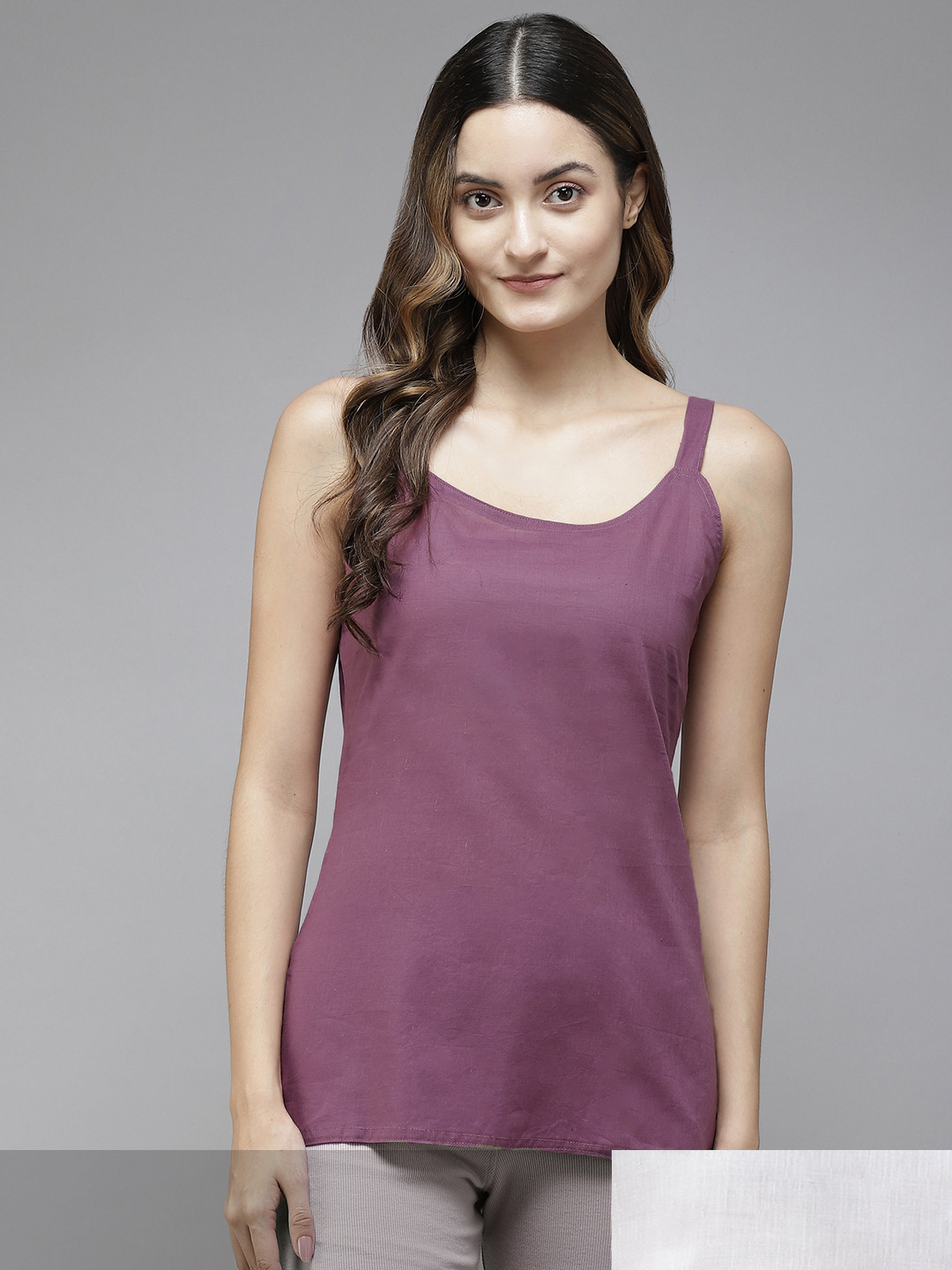 ADA Women Purple & White Pack of 2 Cotton Solid Short Handloom Camisoles
