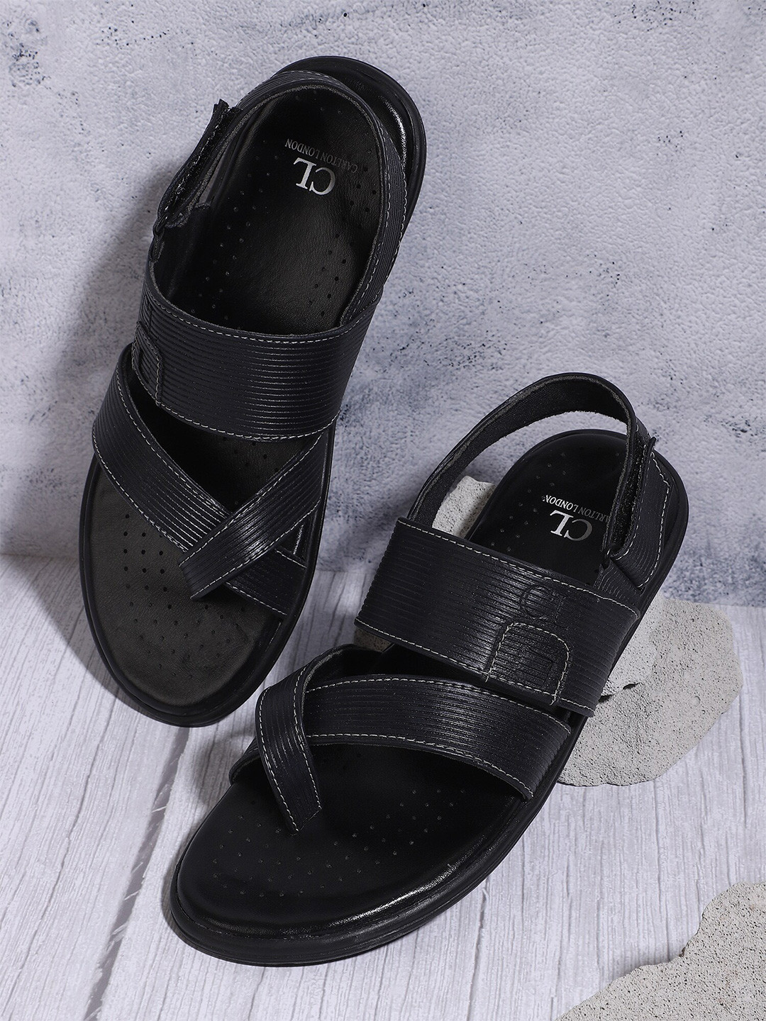 Carlton London Men Black Comfort Sandals