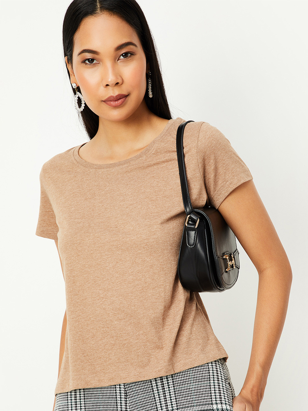 max Women Brown Extended Sleeves T-shirt