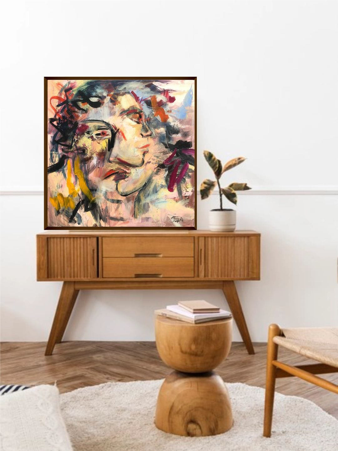 The Art House Beige & Black Abstract Painting Framed Wall Art