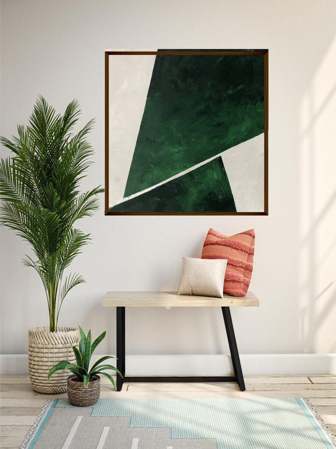 The Art House White & Green Abstract Painting Framed Wall Art
