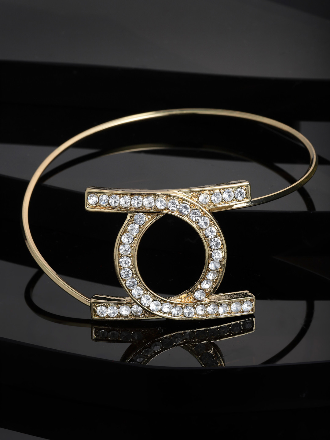 VOGUE PANASH Women White & Gold-Plated CZ Stone-Studded Kada Bracelet