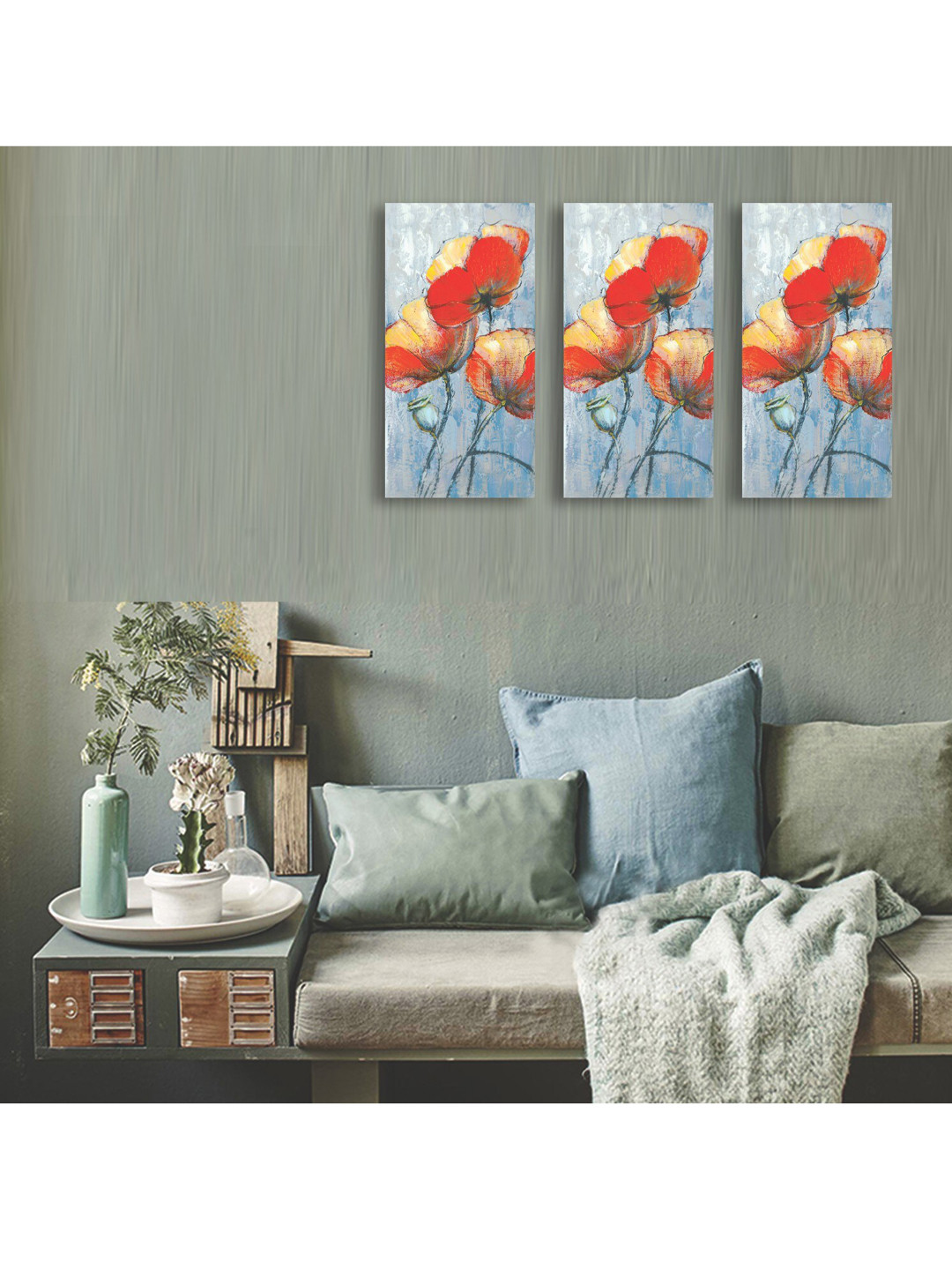 MARKET99 Orange & Grey Floral Oil Painting