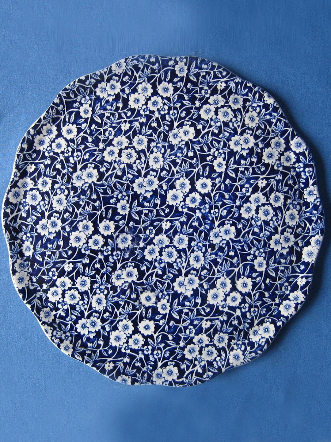BURLEIGH Blue & White Printed Earthen Clay Glossy Plates