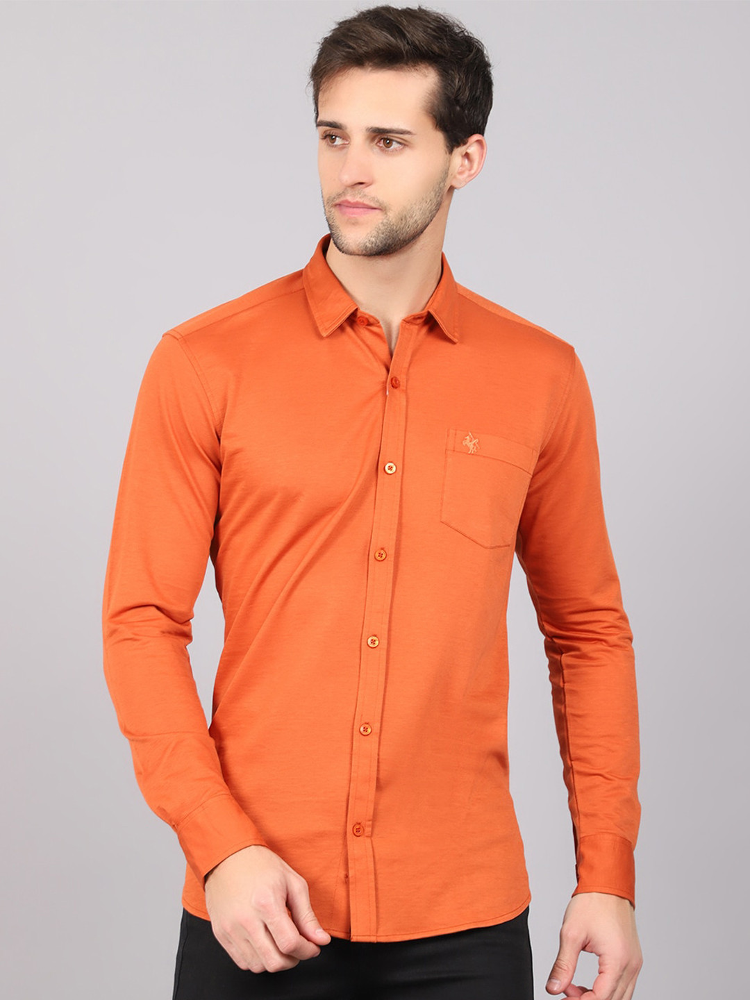 Cantabil Men Rust Casual Long Sleeves Collar Shirt