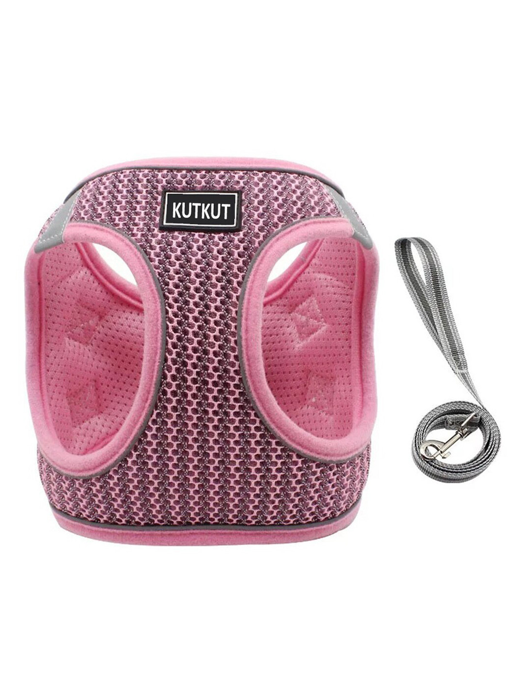 PAWCHIE Pink & Grey Self-Design Vest Harness With Leash