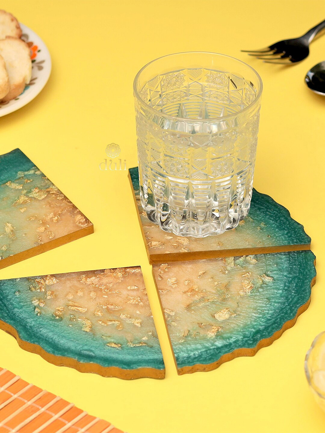 DULI Green Set of 4 Triangle Printed Resin Coasters