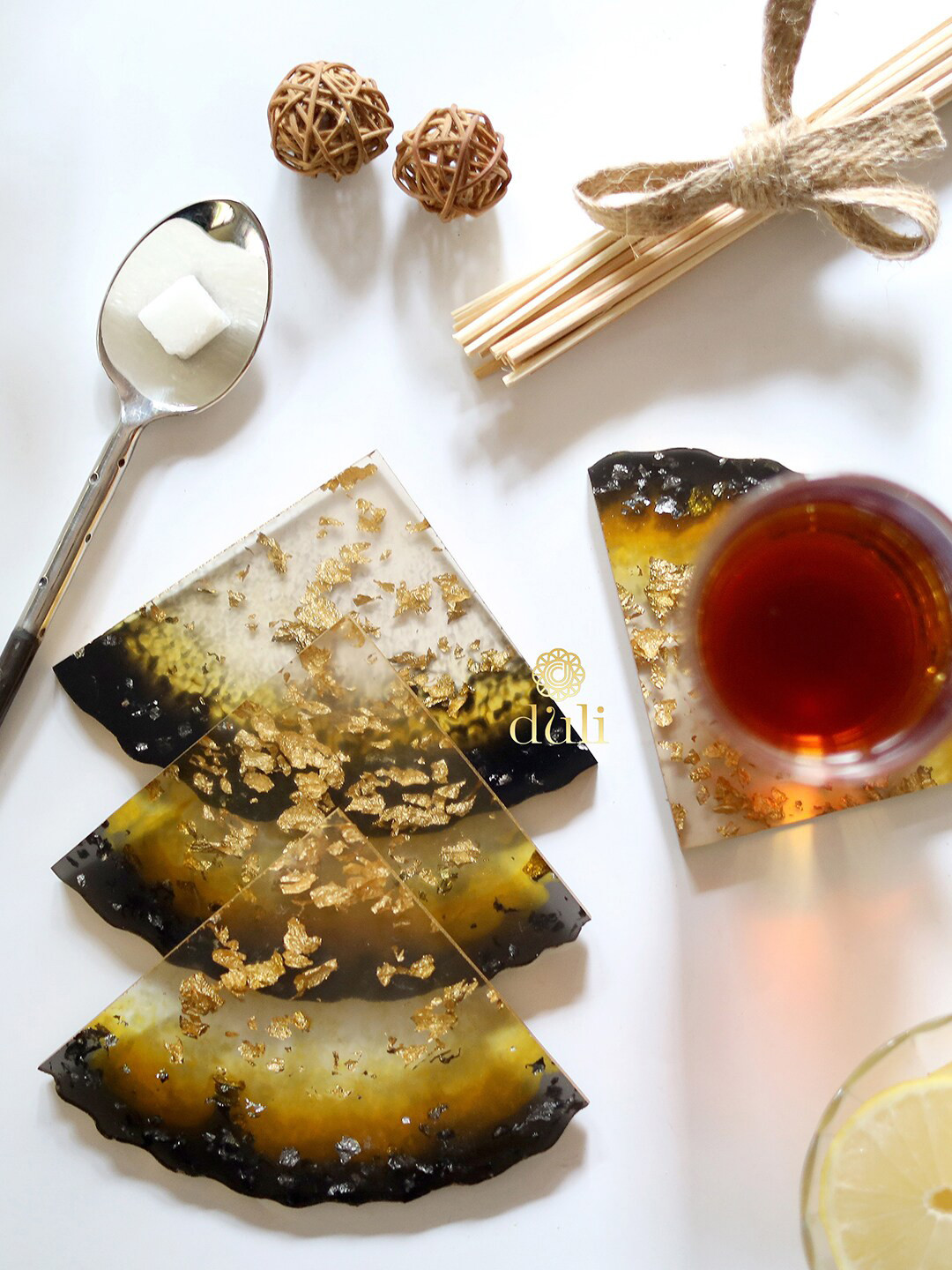 DULI Set Of 4 Black & Yellow Textured Coasters
