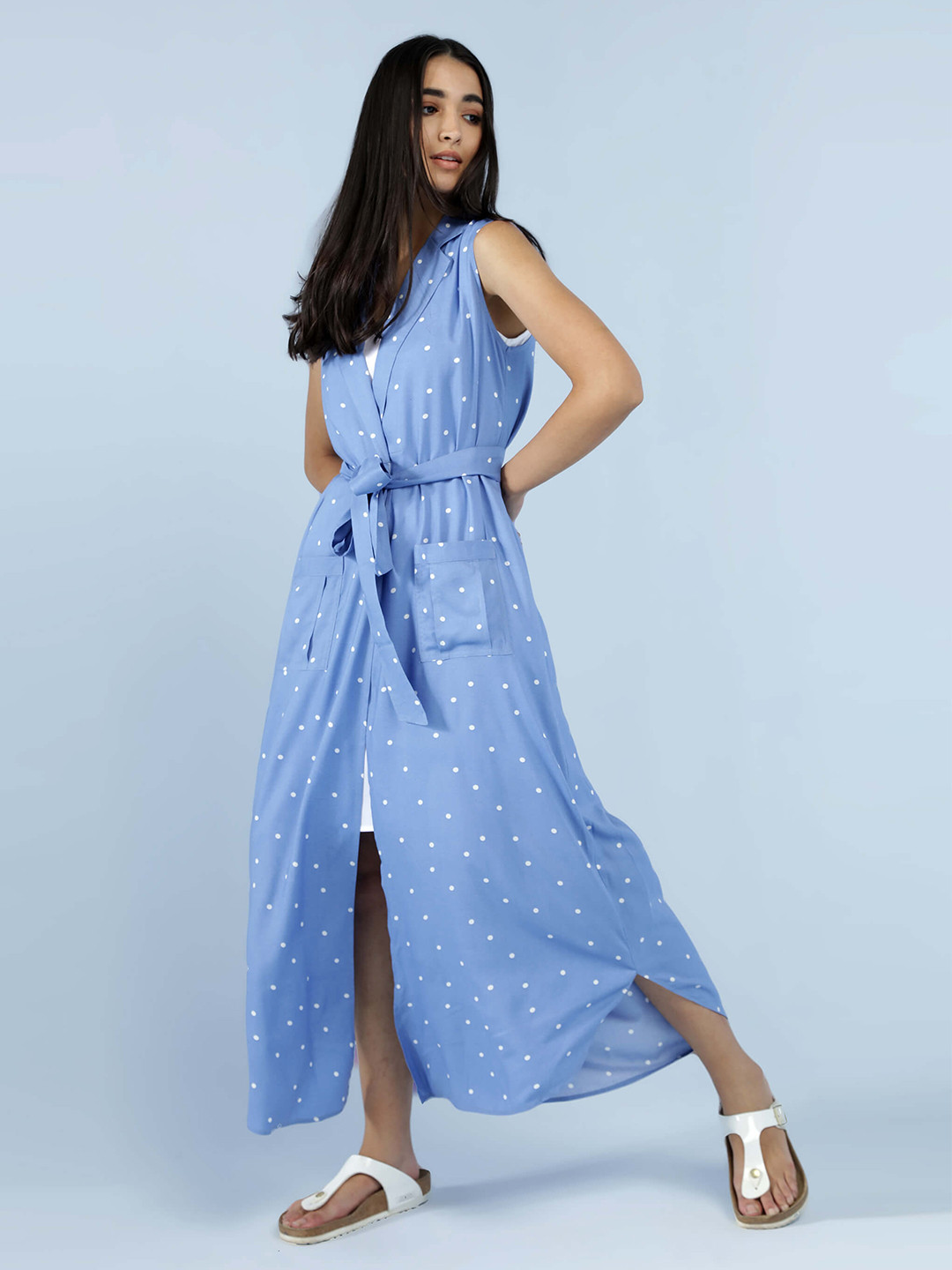 IDK Women Blue Layered Jacket Style Maxi Dress