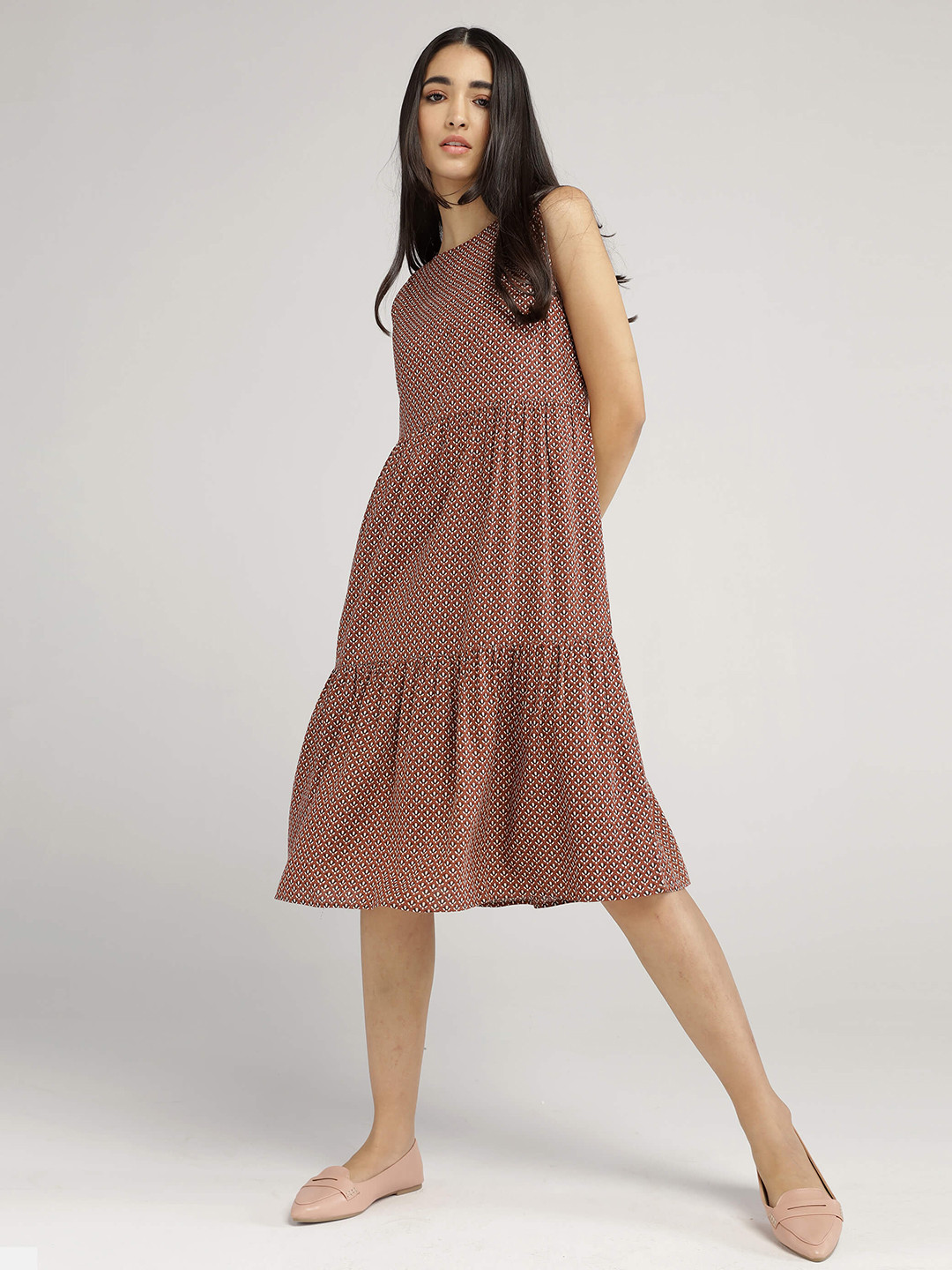 IDK Women Maroon A-Line Midi Dress