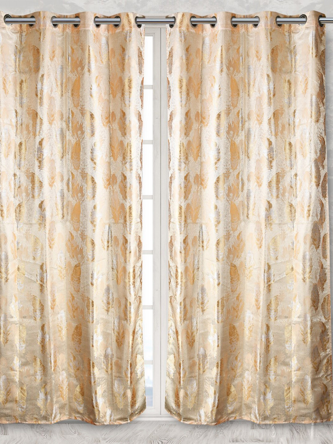 Fresh From Loom Gold-Toned Set of 2 Printed Room Darkening Door Curtain