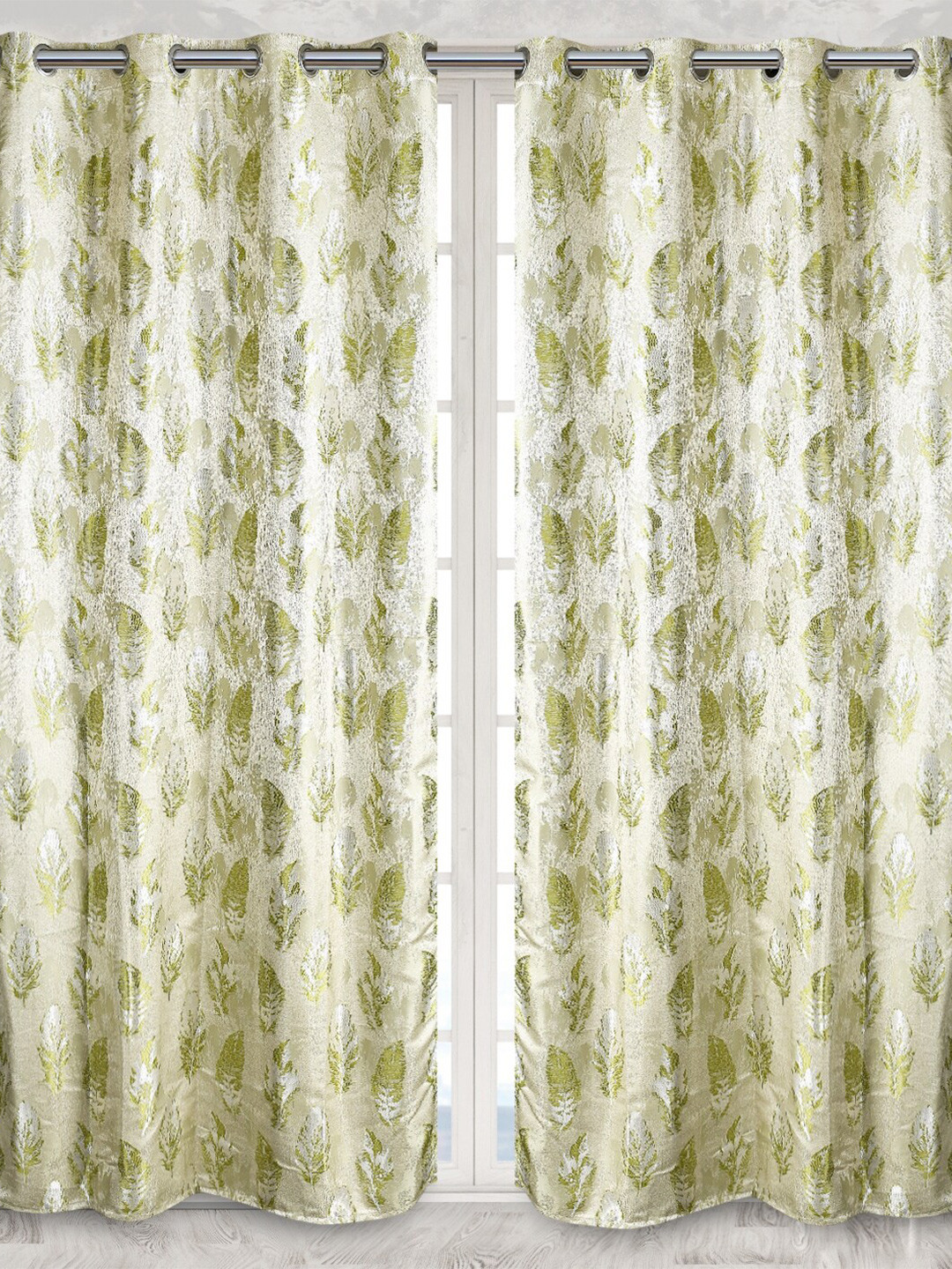 Fresh From Loom Green Set of 2 Floral Room Darkening Window Curtains