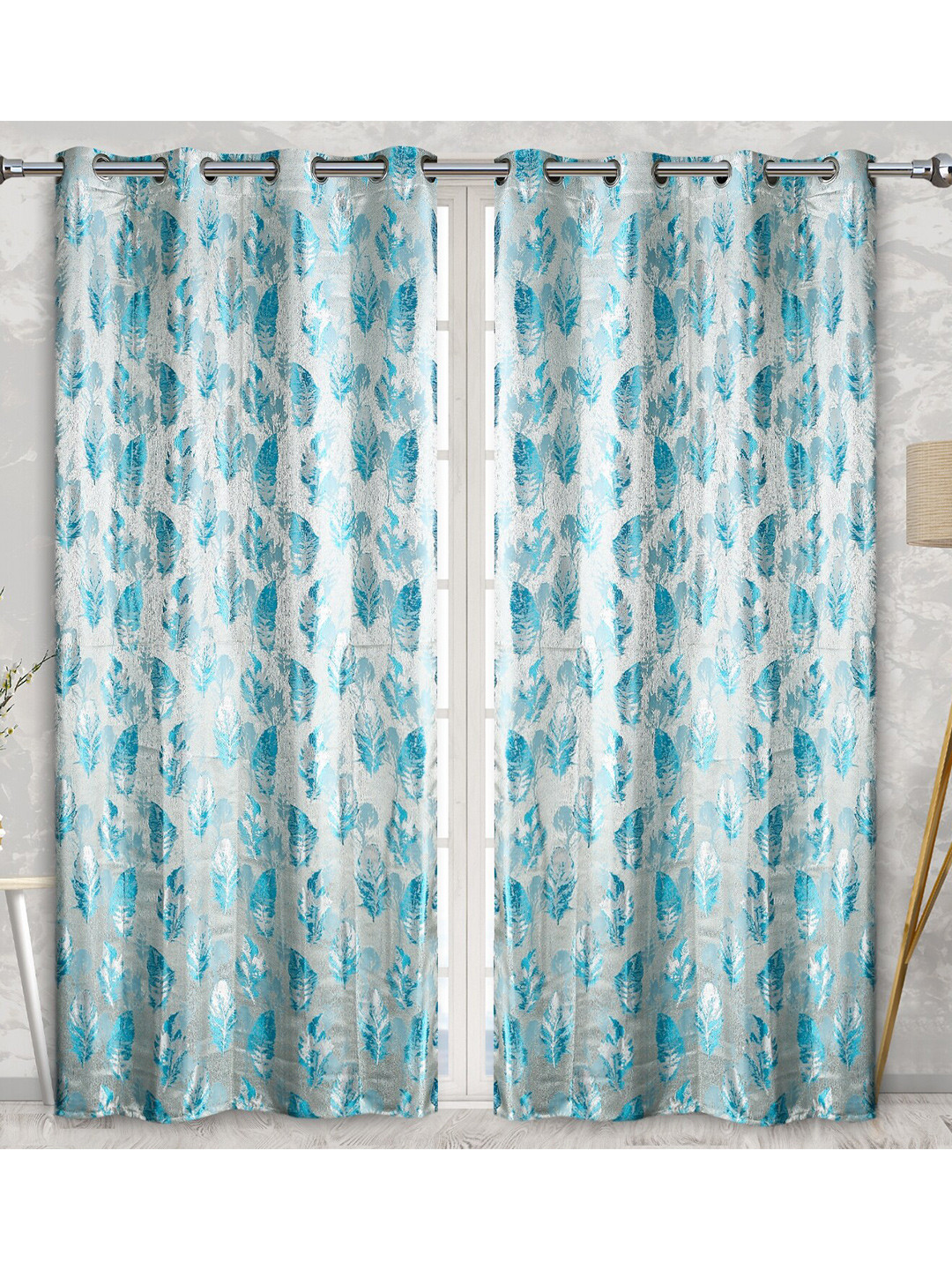Fresh From Loom Turquoise Blue & White Set of 2 Room Darkening Window Curtain