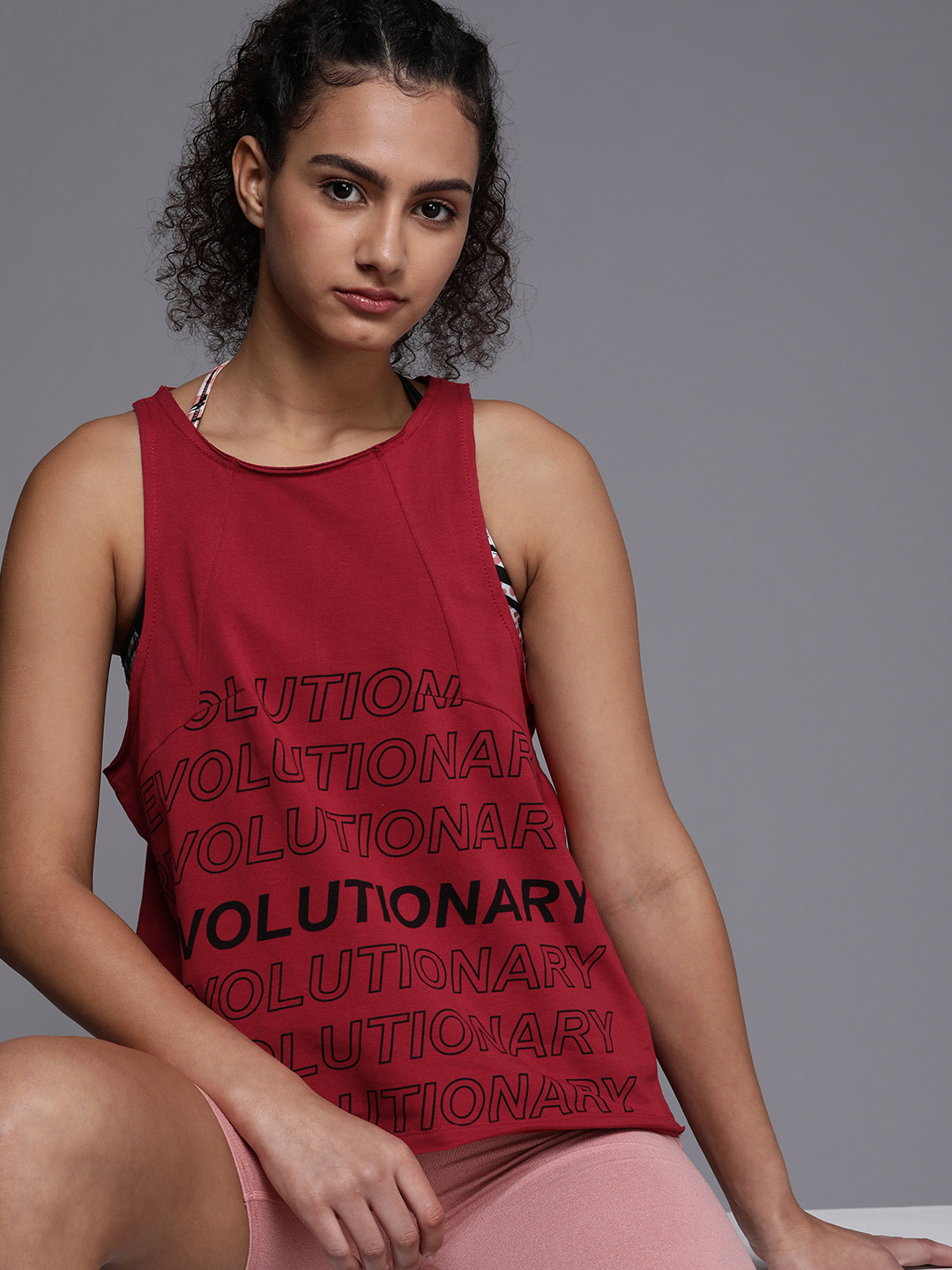 Allen Solly Woman Rust Red Tribe Printed Raw Edge Hem Tank Top