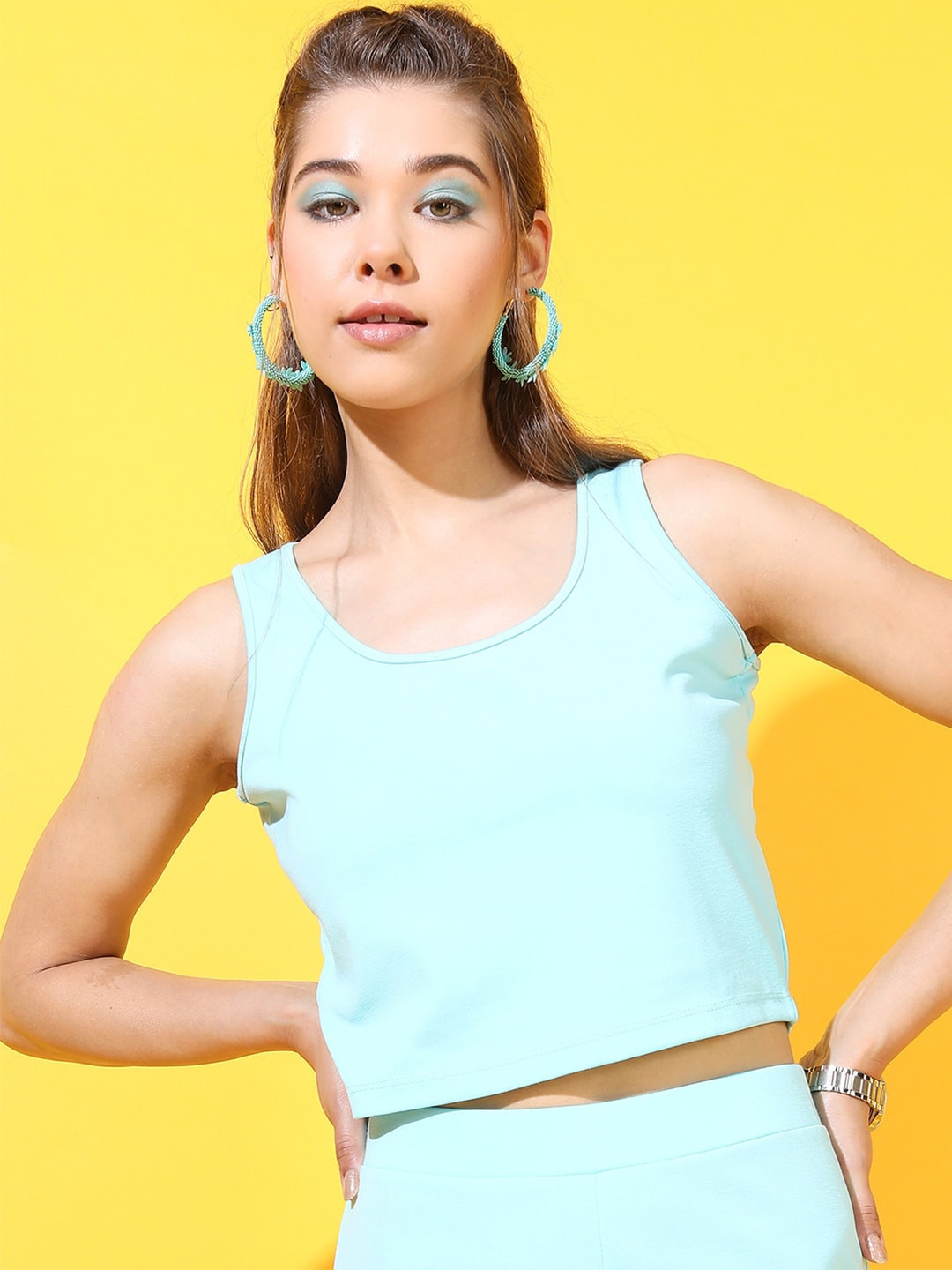 Basics By Tokyo Talkies Blue Solid Top