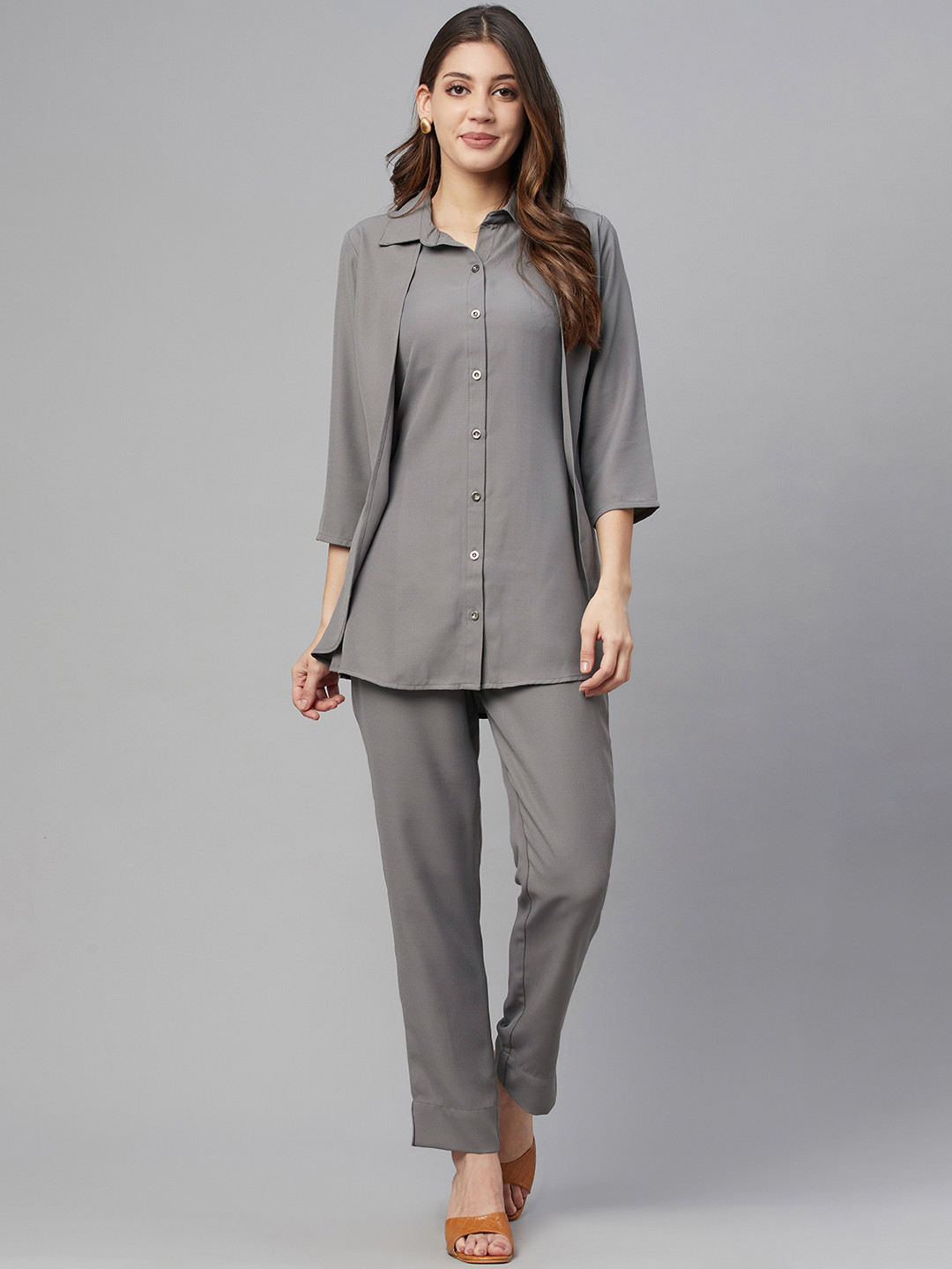 Cottinfab Women Grey Shirt with Trousers