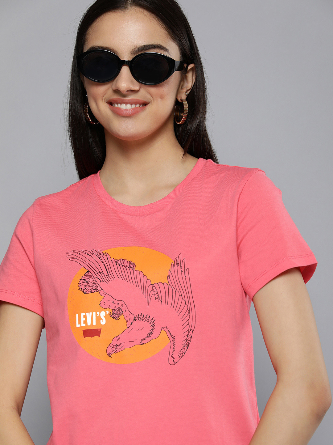 Levis Women Pink Printed Pure Cotton T-shirt