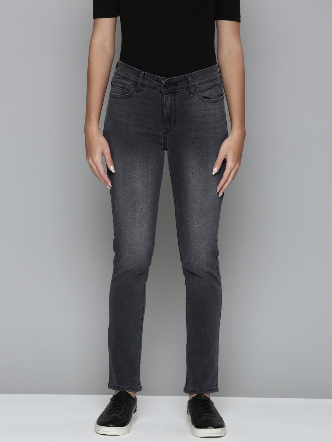 Levis Women Grey 711 Skinny Fit Heavy Fade Stretchable Jeans