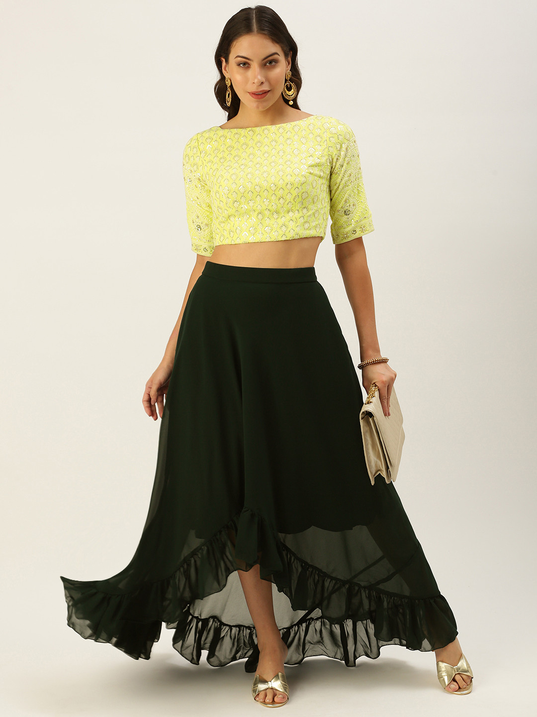 Ethnovog Yellow Embroidered Thread Work Made to Measure Lehenga