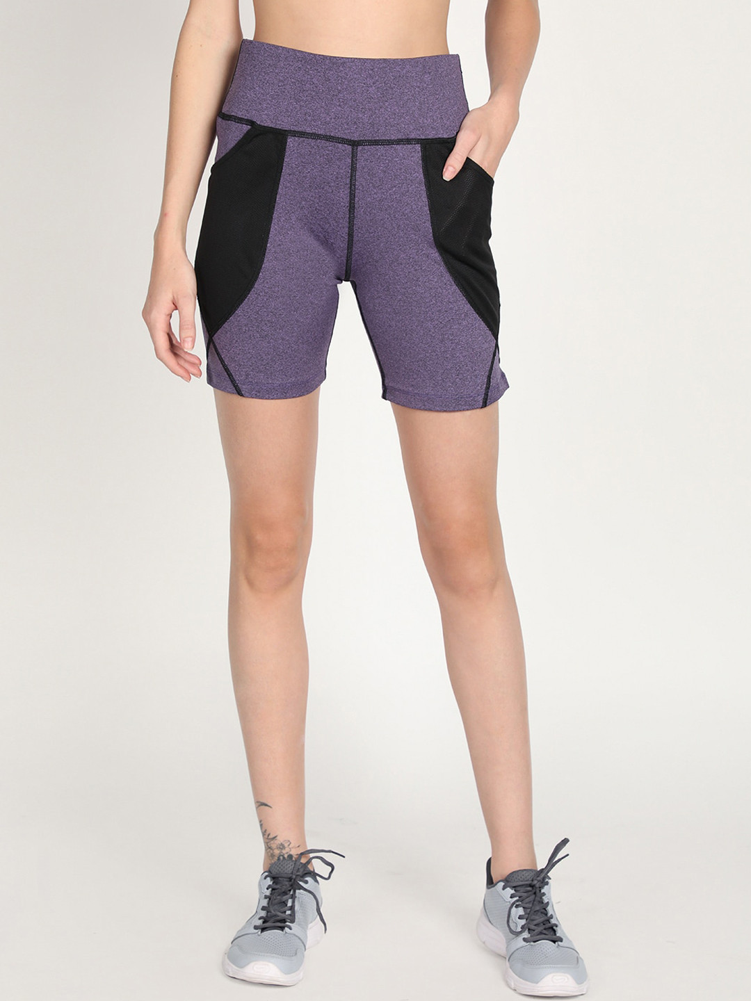 CHKOKKO Women Purple Colourblocked Cycling Sports Shorts