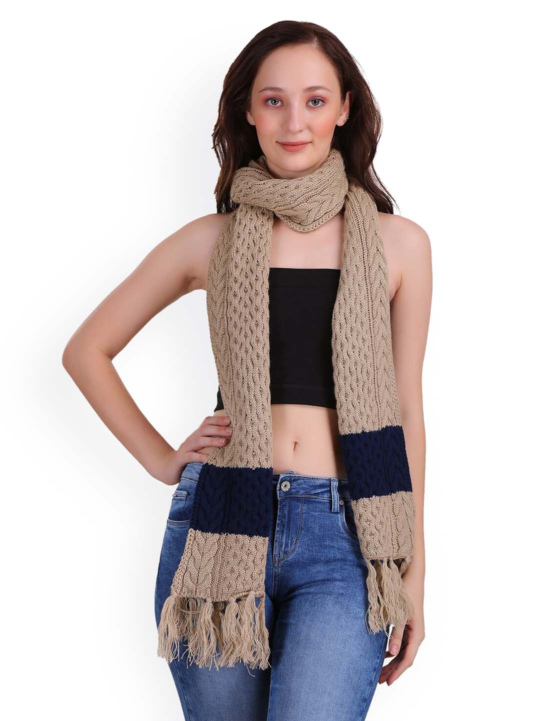 JoE Hazel Women Beige & Blue Knitted Mufflers