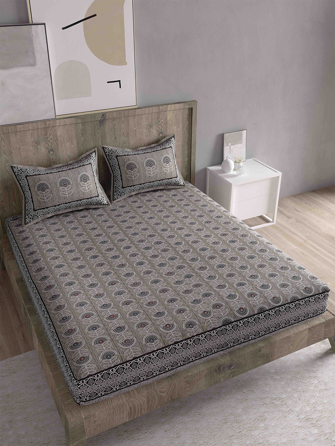 Spangle Premium Copper Floral Cotton 260 TC King Fine Bedsheet with 2 Pillow Covers-108 x 108 inches