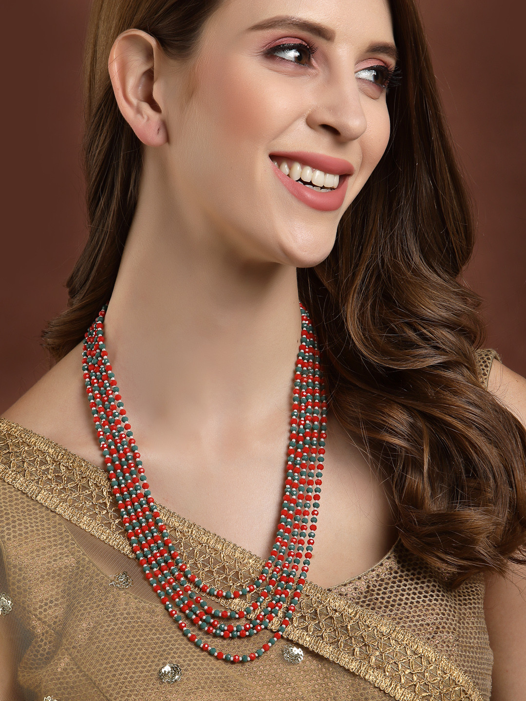 PANASH Red & Green Gold-Plated Necklace