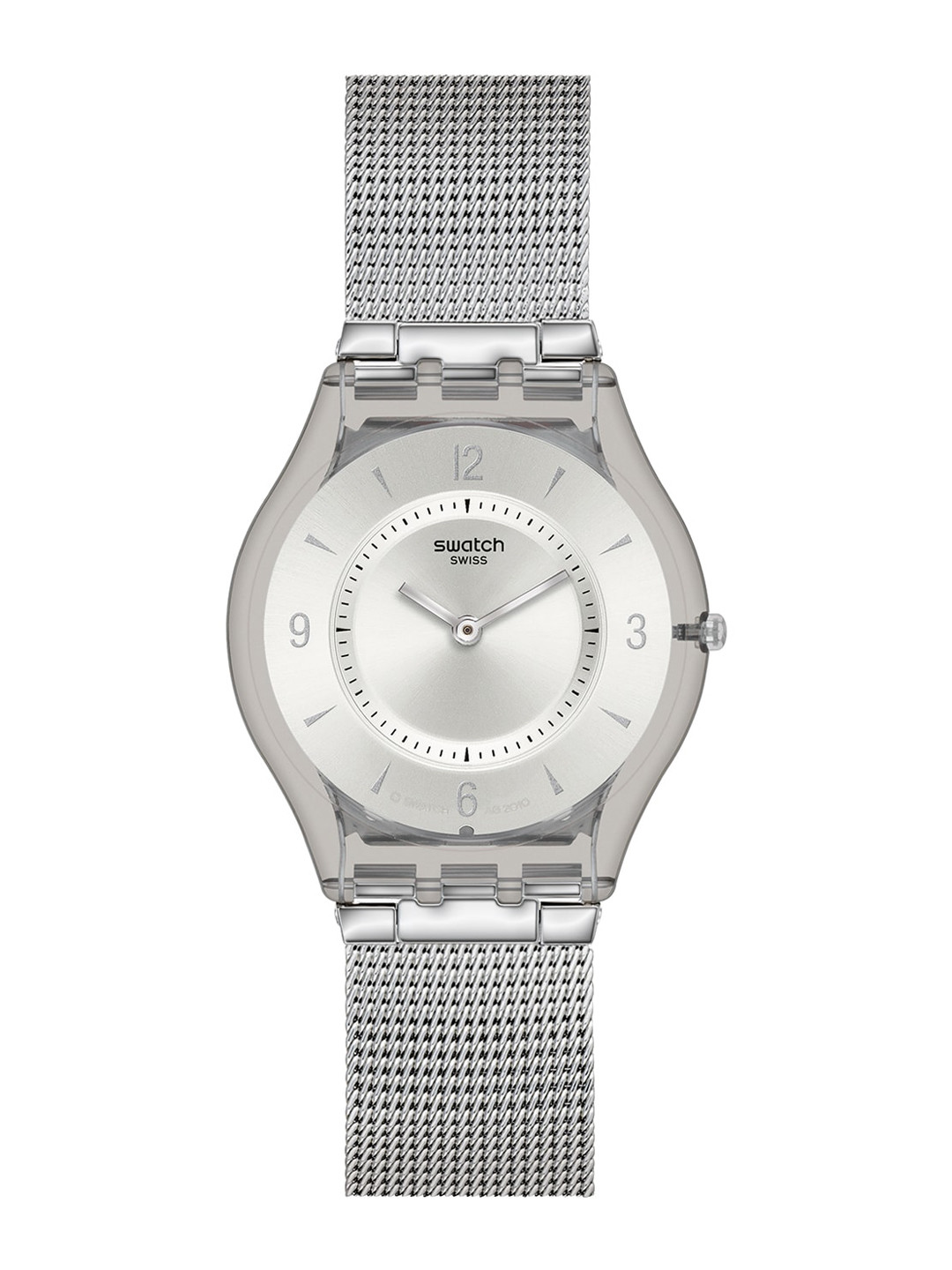 Swatch Unisex Embellished Dial & Stainless Steel Bracelet Style Straps Analogue Watch SS08M100M