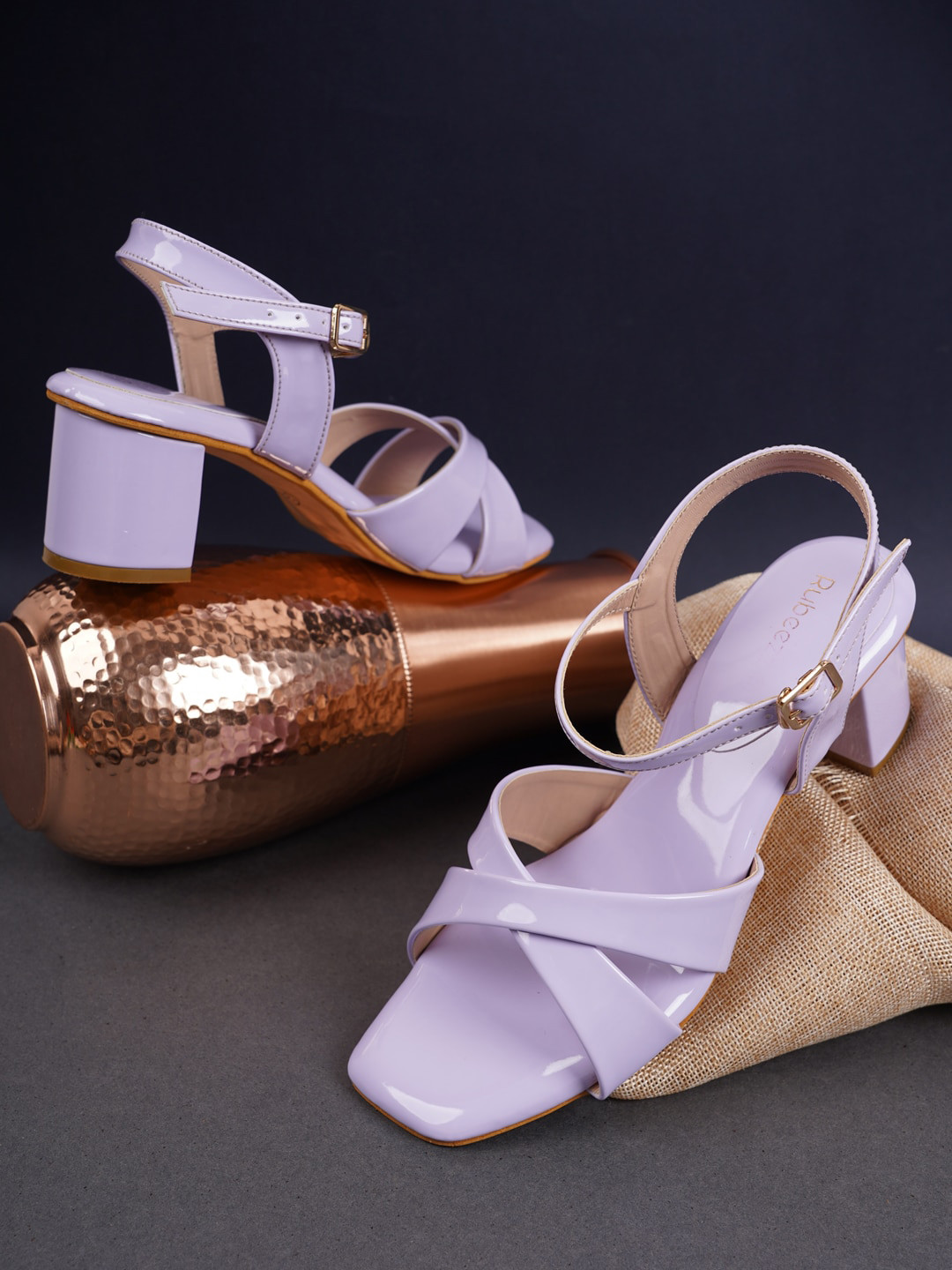 Rubeezz Purple Party Block Sandals with Buckles