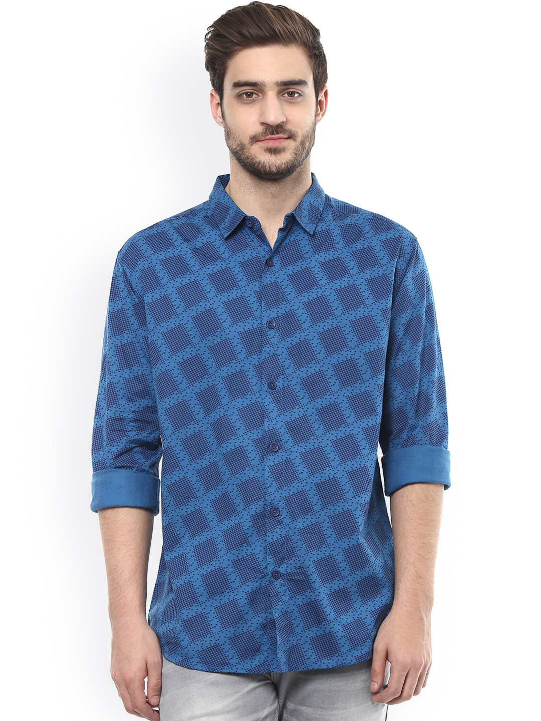 SPYKAR Men Blue Slim Fit Printed Casual Shirt