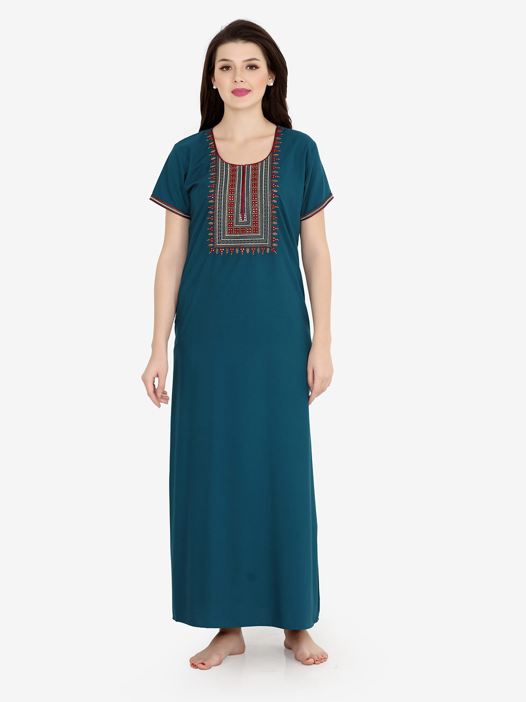 Sand Dune Women Teal Printed Maxi Nightdress