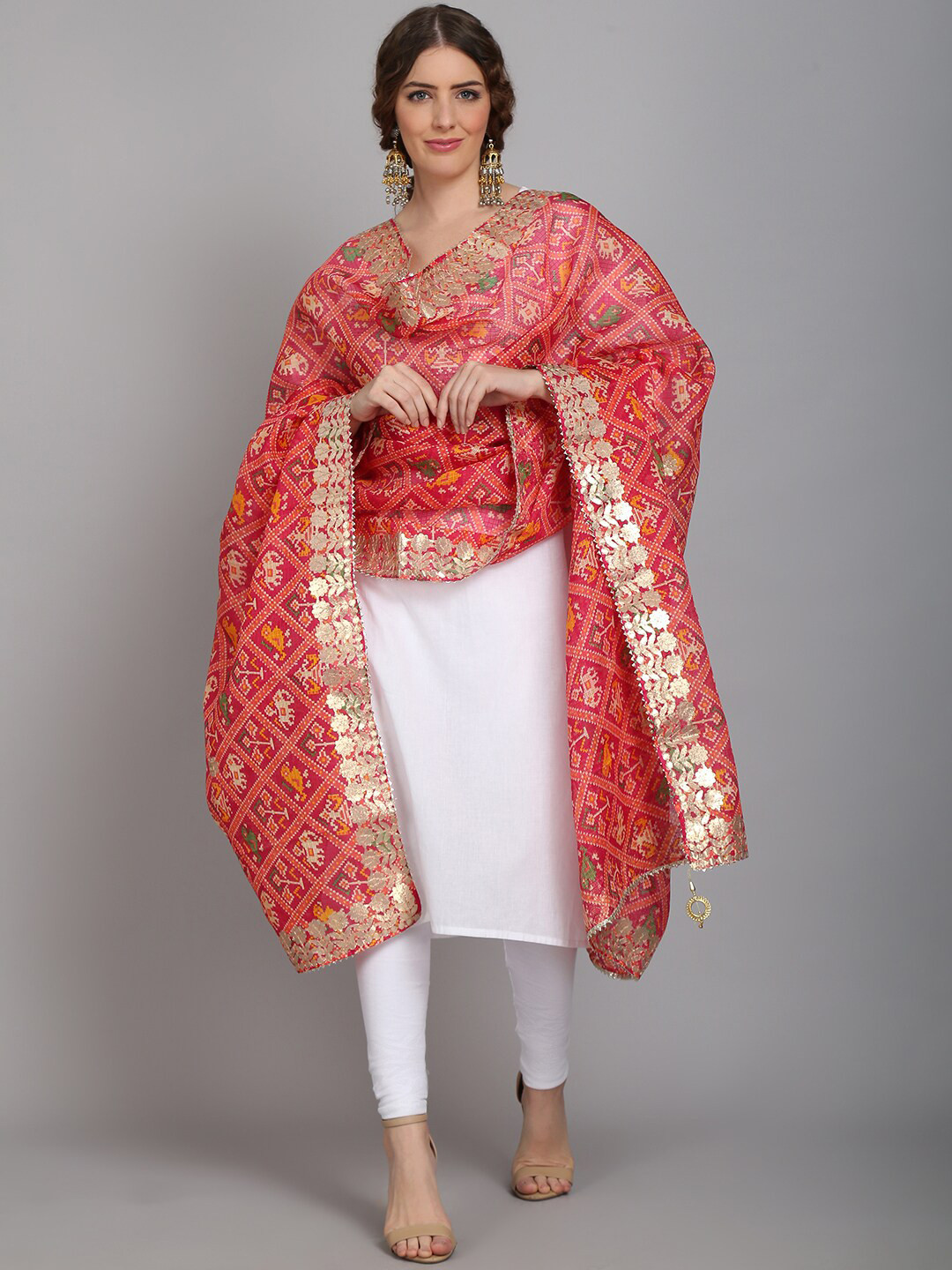 SOUNDARYA Women Maroon & Yellow Ethnic Motifs Printed Pure Cotton Dupatta