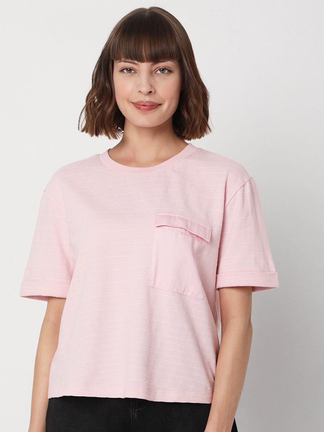 Vero Moda Women Pink Cotton T-shirt