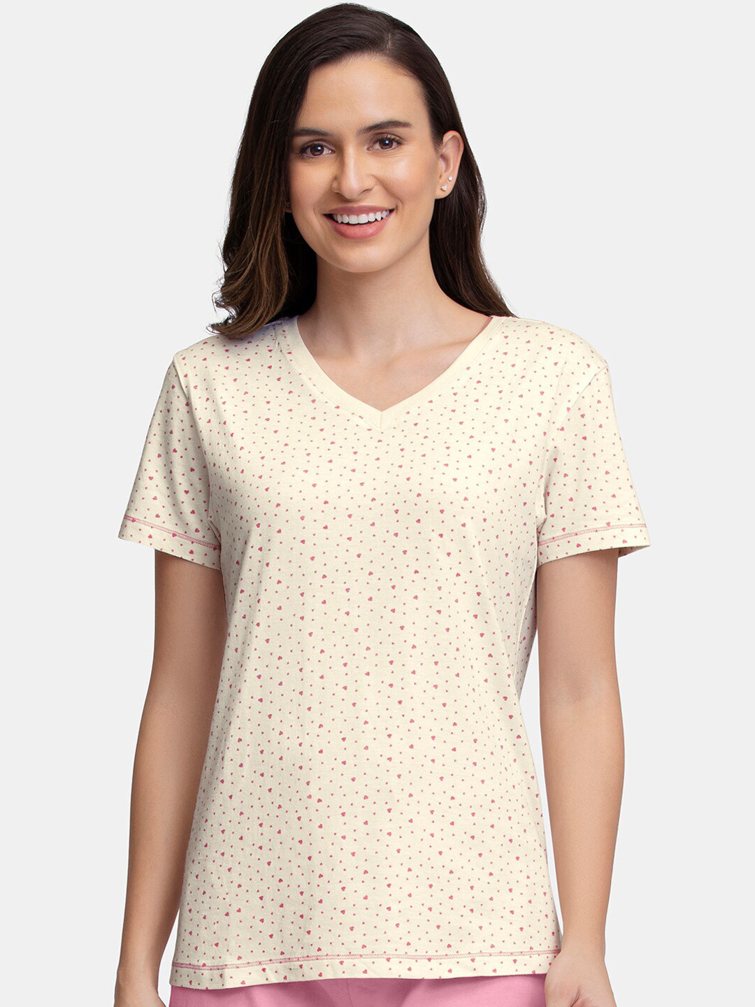 Amante Women Off White Printed Cotton Lounge T-shirts