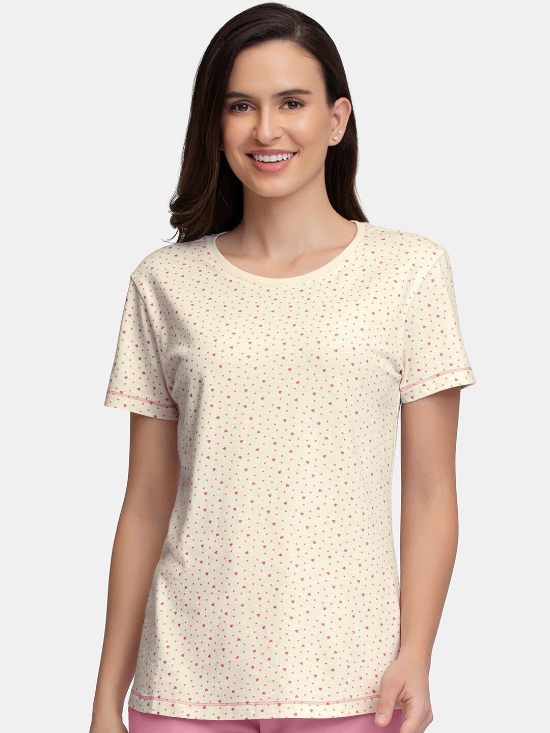Amante Women Off White Printed Cotton Lounge T-shirts