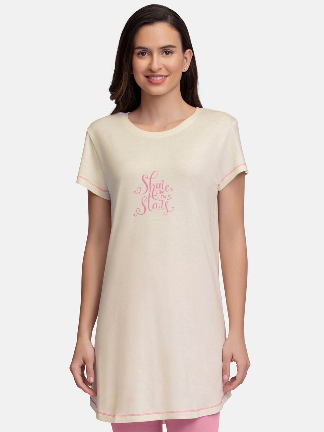 Amante Off White Printed Cotton Nightdress